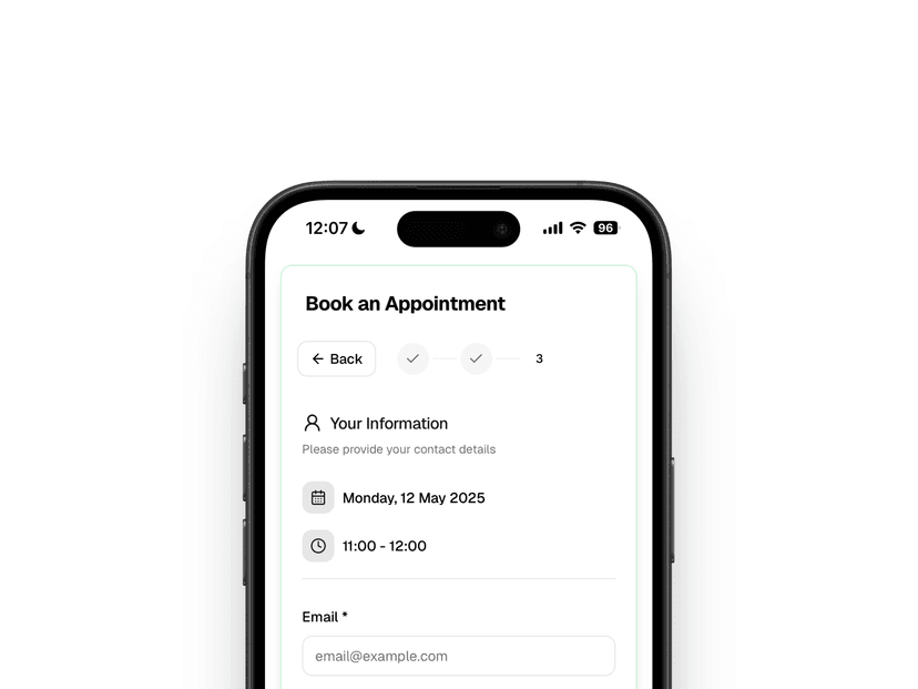 Contactformulier voor het afronden van de boeking