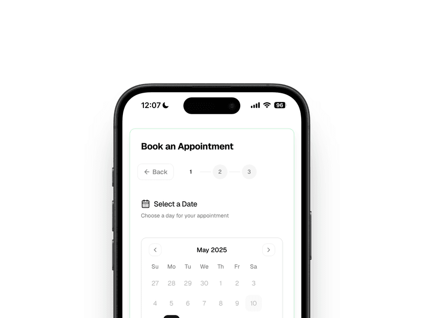 Kalenderinterface voor het selecteren van beschikbare datums