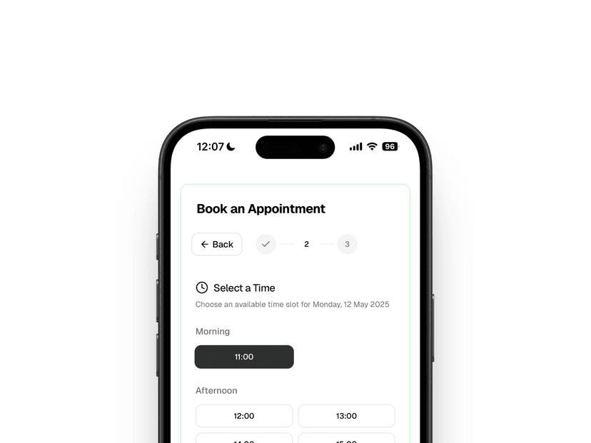 Interface voor het selecteren van tijdsloten