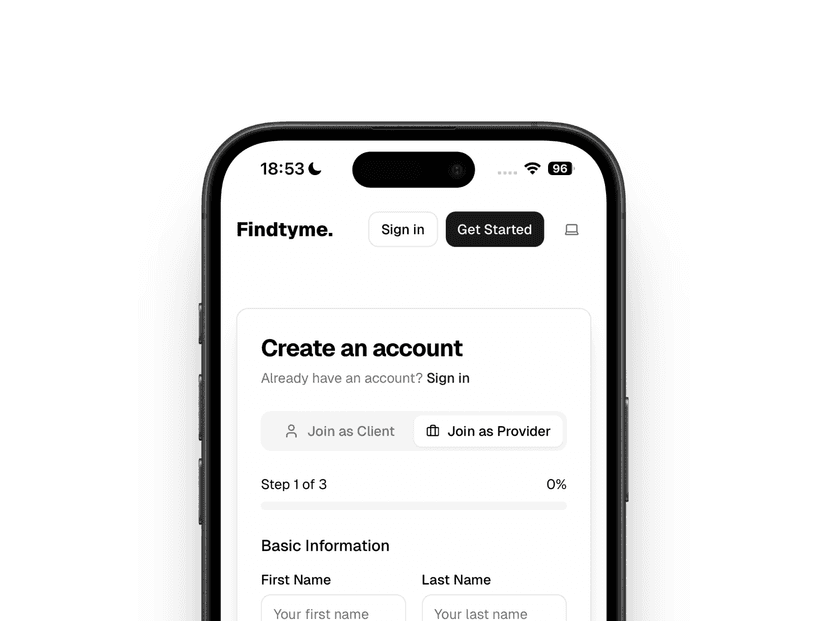 Account aanmaken interface